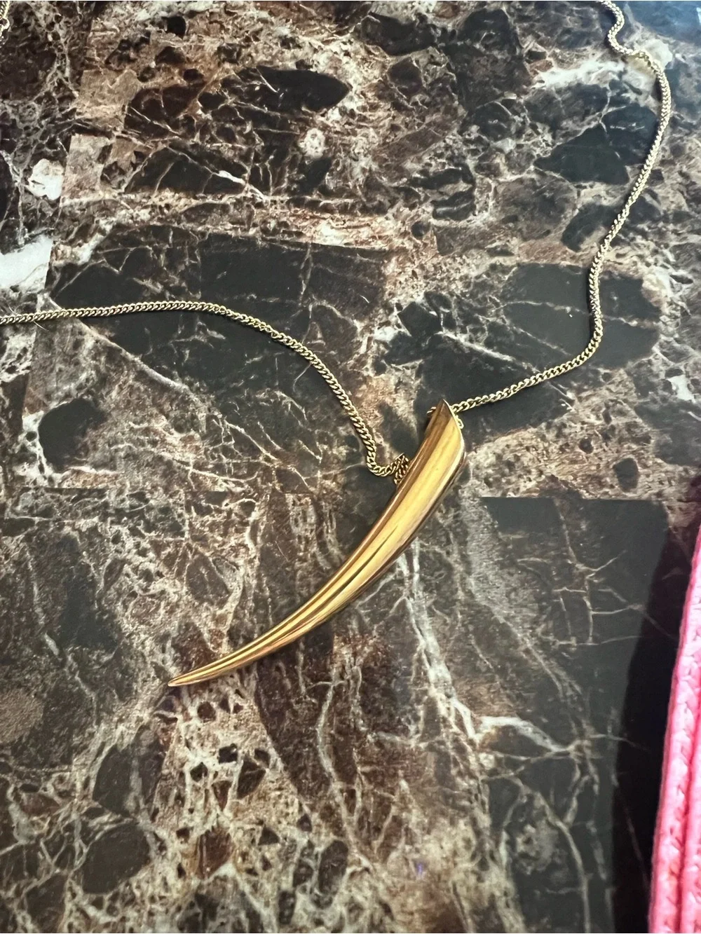 Michael Kors long Gold Curved Horn Pendant Necklace